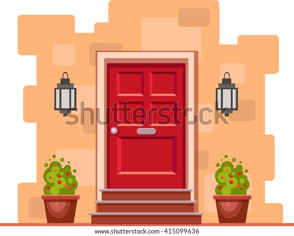 Red Front Door On Yellow Brick Stock Vector Royalty Free 415099636