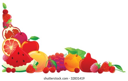 Red fruit corner. Vector illustration.