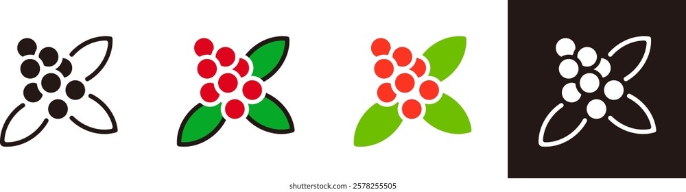 Red fruit icon. Winter plants such as southern sky and holly.