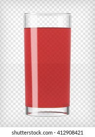 Red fruit juice glass. Grape, pomegranate, cranberry organic drink. Healthy diet. Clean eating. Tall glass beverage. Alcoholic summer punch cocktail. Transparent  photo-realistic vector illustration