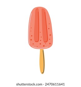 Red fruit popsicle. Summertime veggie dessert. Traditional seasonal street food. Doodle style vector illustration.