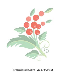 Red fruits green leaves pastel colored flat design stock vector illustration for web, for print, for sticker, object isolated on white