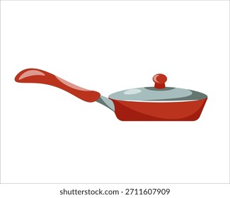Sartén roja con tapa aislada en blanco. Utensilios de cocina antiadherentes para freír, saltear y cocinar todos los días.