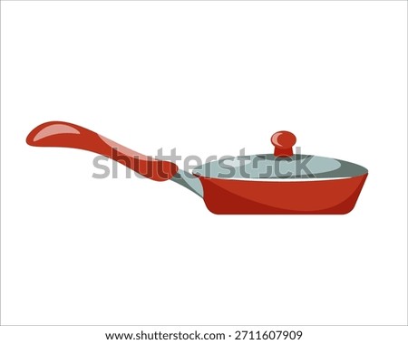 Red frying pan with lid isolated on white. Nonstick cookware for frying, sauteing, and everyday cooking.