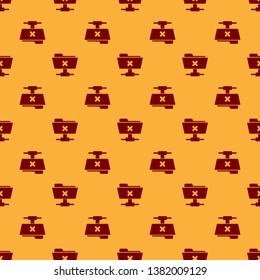 Red FTP cancel operation icon seamless pattern on brown background. Concept of software update, transfer protocol, router, teamwork tool management, copy process. Flat design. Vector Illustration
