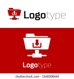 Red FTP folder download icon isolated on white background. Software update, transfer protocol, router, teamwork tool management, copy process. Logo design template element. Vector Illustration