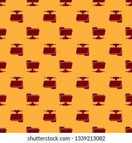 Red FTP folder icon seamless pattern on brown background. Concept of software update, ftp transfer protocol, router, teamwork tool management, copy process, info. Flat design. Vector Illustration