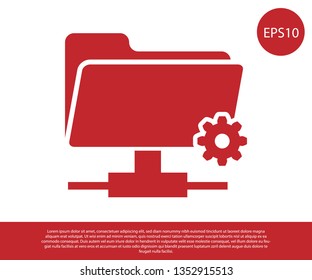 Red FTP settings folder icon on white background. Concept of software update, transfer protocol, router, teamwork tool management, copy process. Vector Illustration