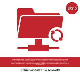 Red FTP sync refresh icon on white background. Concept of software update, transfer protocol, router, teamwork tool management, copy process. Vector Illustration