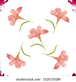 Red Fuchsia. Pink Amaryllis. Vector illustration. Seamless background pattern. Floral botanical flower. Wild leaf wildflower isolated. Exotic tropical hawaiian jungle. Fabric wallpaper print texture.