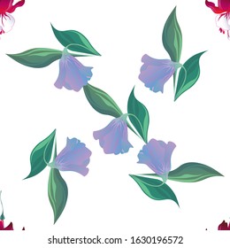 Red Fuchsia. Purple Bllflower. Vector illustration. Seamless background pattern. Floral botanical flower. Wild leaf wildflower isolated. Exotic tropical hawaiian jungle. Fabric wallpaper print.