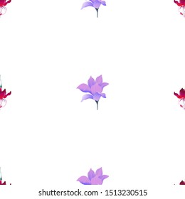 Red Fuchsia. Purple Magnolia. Vector illustration. Seamless background pattern. Floral botanical flower. Wild leaf wildflower isolated. Exotic tropical hawaiian jungle. Fabric wallpaper print texture.