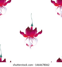 Red Fuchsia. Vector illustration. Seamless background pattern. Floral botanical flower. Wild leaf wildflower isolated. Exotic tropical hawaiian jungle. Fabric wallpaper print texture.