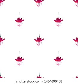 Red Fuchsia. Vector illustration. Seamless background pattern. Floral botanical flower. Wild leaf wildflower isolated. Exotic tropical hawaiian jungle. Fabric wallpaper print texture.