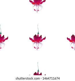 Red Fuchsia. Vector illustration. Seamless background pattern. Floral botanical flower. Wild leaf wildflower isolated. Exotic tropical hawaiian jungle. Fabric wallpaper print texture.