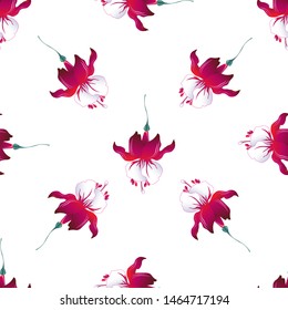 Red Fuchsia. Vector illustration. Seamless background pattern. Floral botanical flower. Wild leaf wildflower isolated. Exotic tropical hawaiian jungle. Fabric wallpaper print texture.