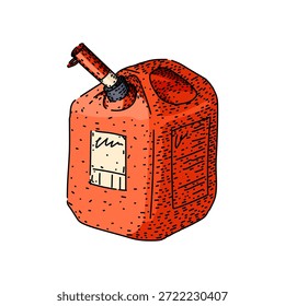 Icono rojo de la lata de combustible que representa el suministro de gasolina y la recarga de emergencia para vehículos y equipos, que simboliza la energía, la energía, el transporte, los peligros y la preparación en carretera