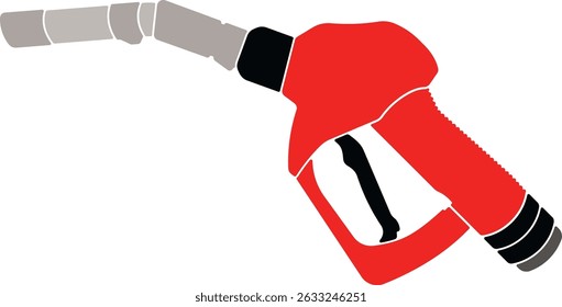 Ícone de bocal de combustível vermelho isolado no fundo branco. Ilustração de vetor plano da alça da bomba de gasolina. Adequado para conceitos de posto de gasolina, energia, automotivo e transporte.