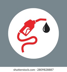 Red fuel nozzle icon representing gasoline dispensing, petroleum refueling, automotive fuel stations, industrial energy equipment, transportation services, and commercial fueling infrastructure design applications.