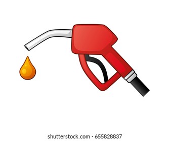 Red fuel pump nozzle and drop. Gas filling station icon.