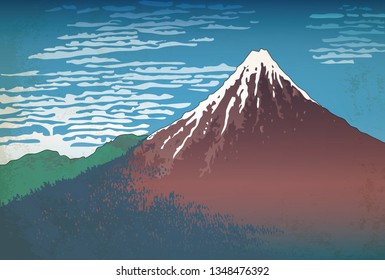 Red Fuji in the blue sky, an active volcano in Japan