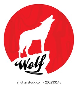 Red Full Moon with Howling Wolf Silhouette