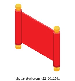 Red full scroll icon isometric vector. Chinese decoration. Gold board