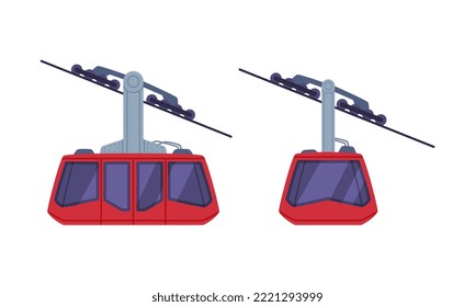 Red Funicular Cabin on Rope as Turkey Transport Vector Set