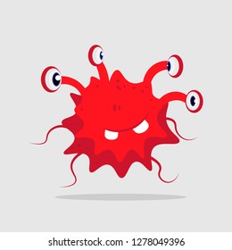 Red Funny cartoon monster, alien or bacterium