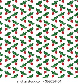 Red funny cartoon radish seamless pattern. Vector illustration of vegetable on a white background