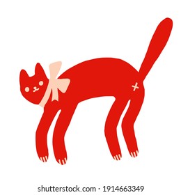 Red funny cat with bow vector illustration