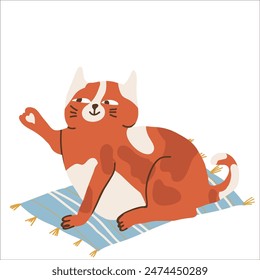Red funny cat in white spot, hand drawn vector illustration isolated on white background.