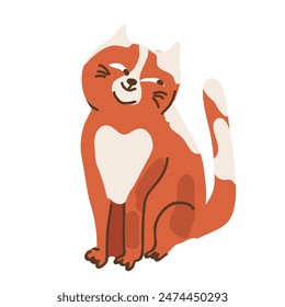 Red funny cat in white spot, hand drawn vector illustration isolated on white background.
