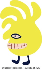 Red funny character baby monster with funny smile face. Illustration in a modern childish hand-drawn style
