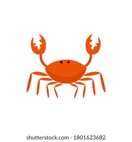 Red funny cute crab cartoon character, vector illustration isolated on white background. Sea creature or marine animal icon for prints, cards and logos.