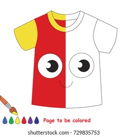 Red Funny T-Shirt, the coloring book to educate preschool kids with easy gaming level, the kid educational game to color the colorless half by sample.