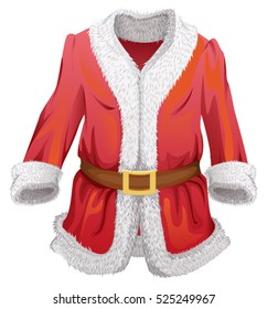 Red fur coat of Santa Claus. Isolated on white vector cartoon illustration