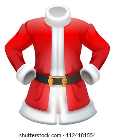 Red fur coat traditional Santa Claus clothes. Isolated on white vector cartoon illustration