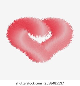  Red fur heart isolated on white background. Fluffy texture.Vector illustration