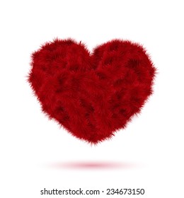 Red fur heart for Your Valentine design. Vector illustration. 