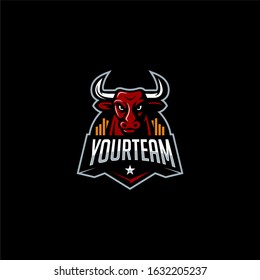 Red furious bull for sport team vector logo template.