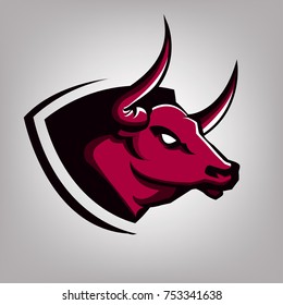 Red furious bull sport vector logo design