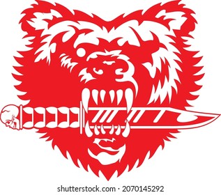 RED FURIOUS GRIZZLY WARRIOR BADGE LOGO BRING THE KNIFE
