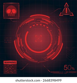 Red Futuristic HUD Circle Interface Design.Technology Digital Interface UI