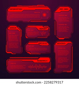 Red futuristic HUD or UI elements. Sci-fi user interface text boxes, callouts. Warning message frames, information boxes template. Modern game interface layout in digital style. Vector illustration - Shutterstock ID 2258279317
