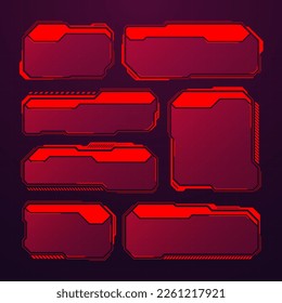 Red futuristic HUD or UI elements. Sci-fi user interface text boxes, callouts. Warning message frames, information boxes template. Modern game interface layout in digital style. Vector illustration