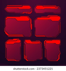 Red futuristic HUD or UI elements. Sci-fi user interface text boxes, callouts. Warning message frames, information boxes template. Modern game interface layout in digital style. Vector illustration