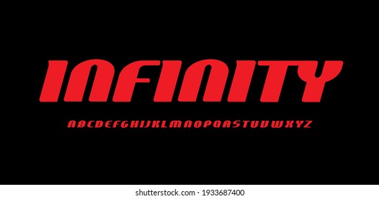 Red futuristic letter Infinity font,  italic type for sport logo, tech headline, film and music poster. Rounded bauhaus typography. Vector typographic design.