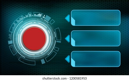 Red Futuristic Switch Button With Frame Infographics. Technology Background With HUD Interface. Stock Vector Illustration.