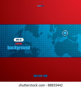 Red futuristic vector design template with earth globe.Brochure